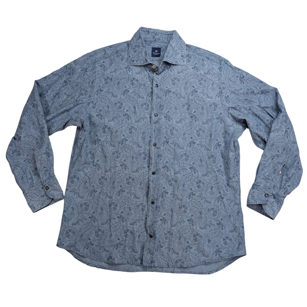 Giannetto Portofino Shirt Mens M Blue Paisley Cotton Made Italy Flaw